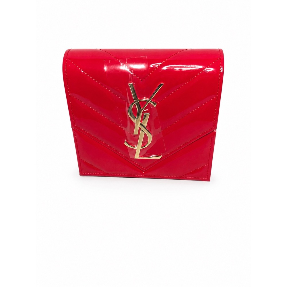 New YSL Beauty VIP GWP Red Patent Chevron Quilted Vanity Case Crossbody Purse